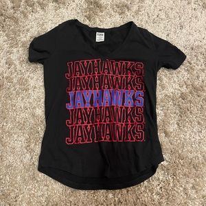 victoria’s secret pink kansas jayhawks short sleeve shirt